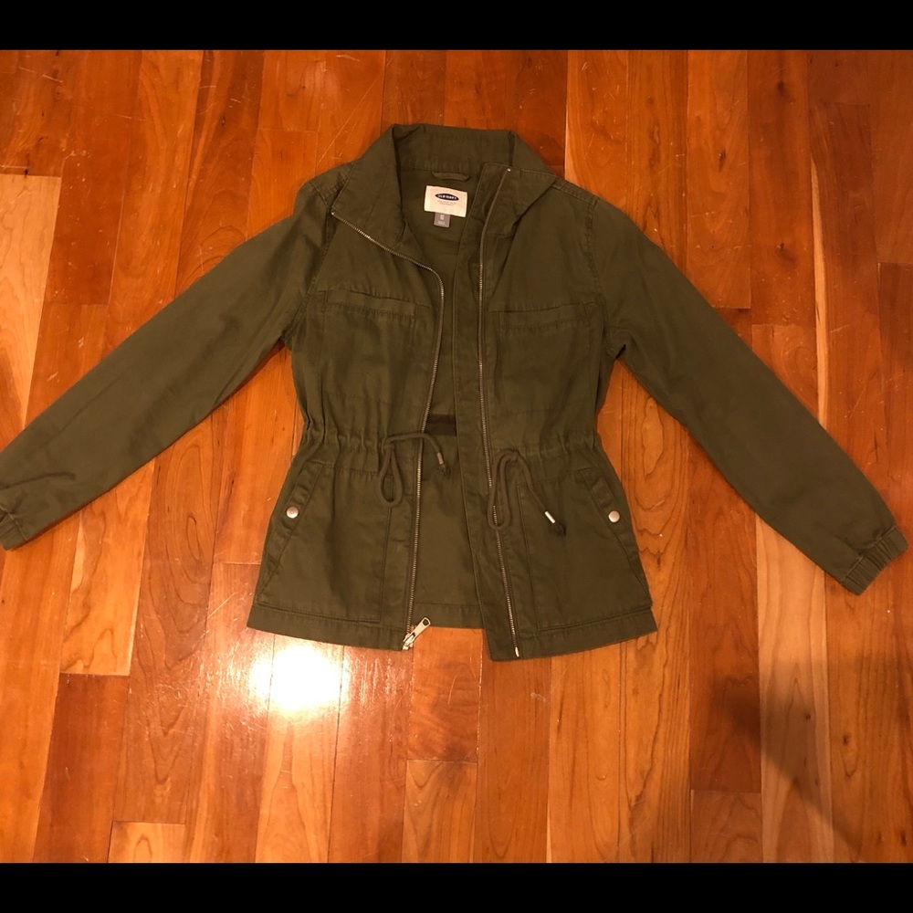 Army green jacket.